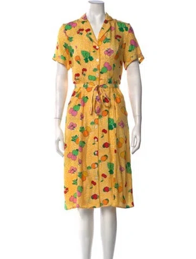Pre-owned Hvn Silk Knee-length Dress In Yellow