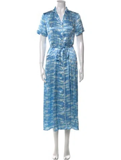Pre-owned Hvn Silk Long Dress In Blue