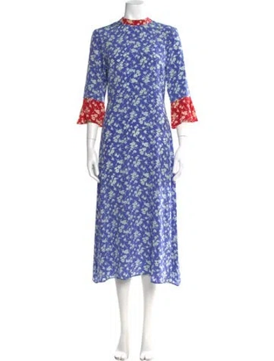 Pre-owned Hvn Silk Long Dress In Blue