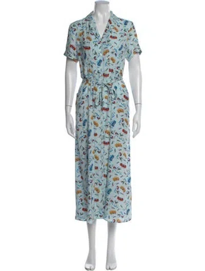 Pre-owned Hvn Silk Long Dress In Blue