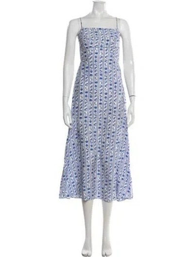Pre-owned Hvn Silk Long Dress In Blue/white