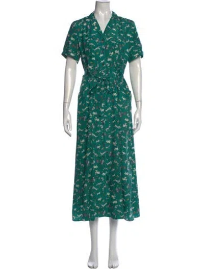 Pre-owned Hvn Silk Long Dress In Green