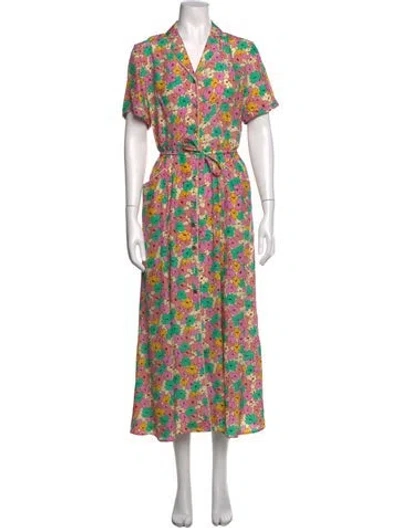 Pre-owned Hvn Silk Long Dress In Green/neutrals