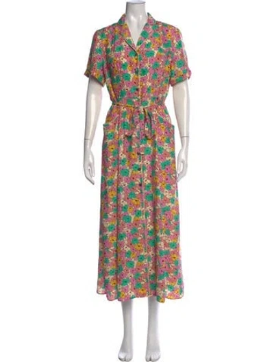Pre-owned Hvn Silk Long Dress In Multi