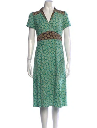 Pre-owned Hvn Silk Midi Length Dress In Black/green