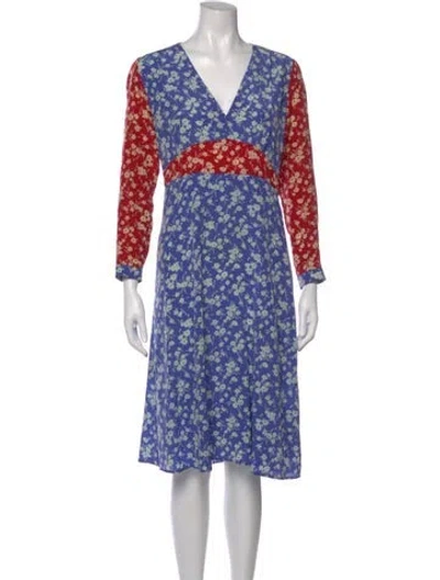 Pre-owned Hvn Silk Midi Length Dress In Blue