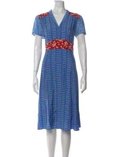 Pre-owned Hvn Silk Midi Length Dress In Blue