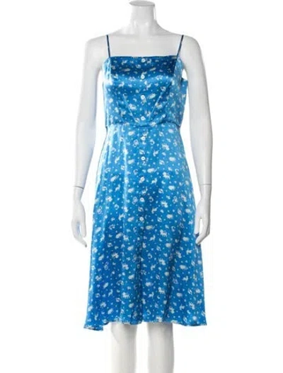 Pre-owned Hvn Silk Midi Length Dress In Blue