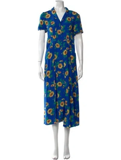 Pre-owned Hvn Silk Midi Length Dress In Blue