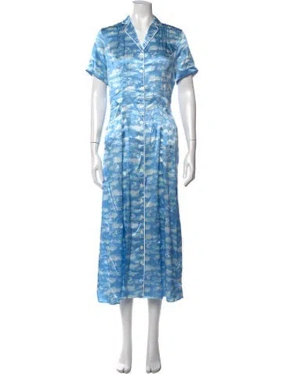Pre-owned Hvn Silk Midi Length Dress In Blue