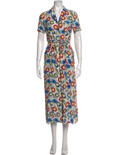 Pre-owned Hvn Silk Midi Length Dress In Blue