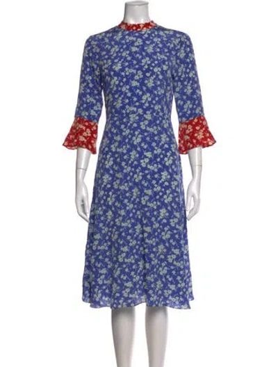 Pre-owned Hvn Silk Midi Length Dress In Blue