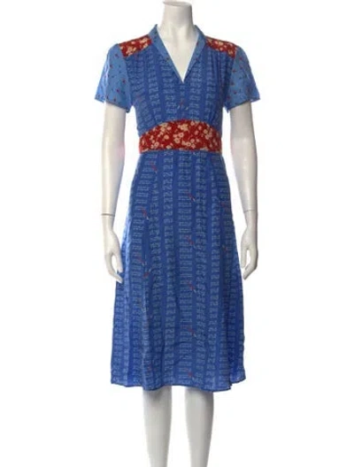 Pre-owned Hvn Silk Midi Length Dress In Blue