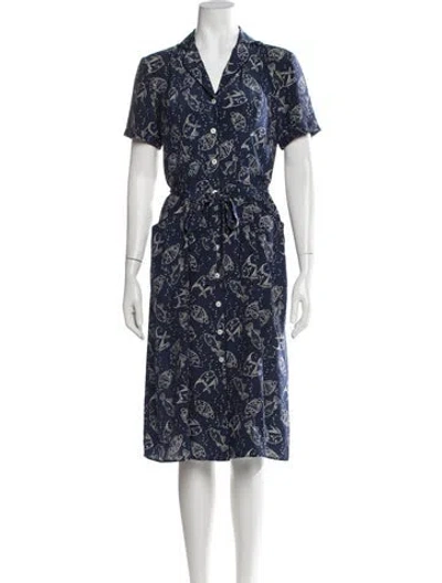 Pre-owned Hvn Silk Midi Length Dress In Blue