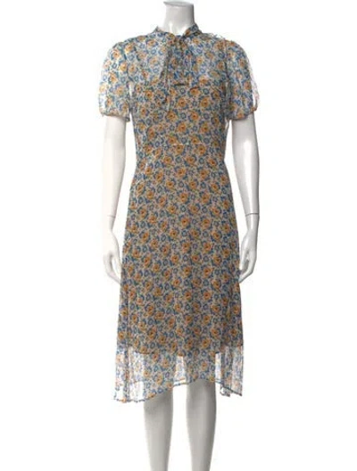 Pre-owned Hvn Silk Midi Length Dress In Blue/neutrals