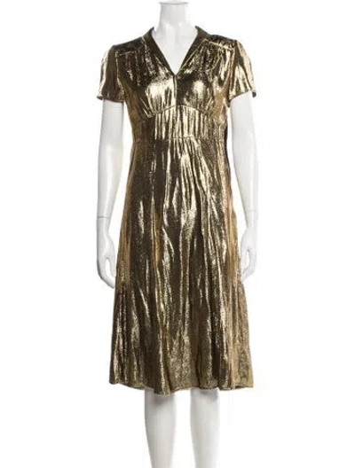 Pre-owned Hvn Silk Midi Length Dress In Gold/metallic