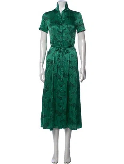 Pre-owned Hvn Silk Midi Length Dress In Green