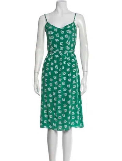 Pre-owned Hvn Silk Midi Length Dress In Green
