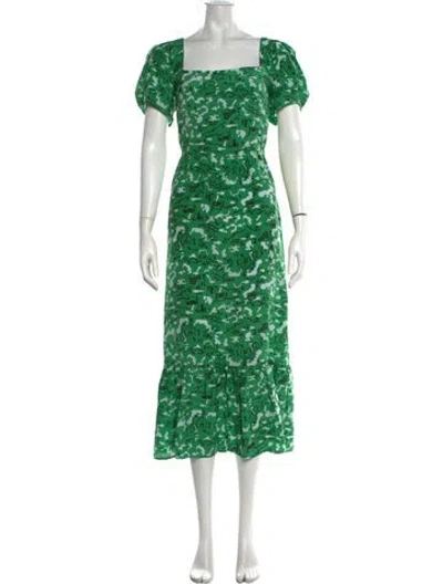 Pre-owned Hvn Silk Midi Length Dress In Green