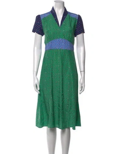 Pre-owned Hvn Silk Midi Length Dress In Green