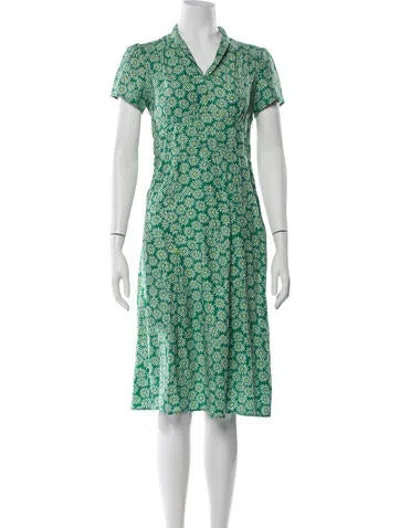 Pre-owned Hvn Silk Midi Length Dress In Green
