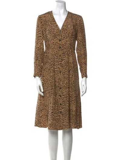 Pre-owned Hvn Silk Midi Length Dress In Neutral