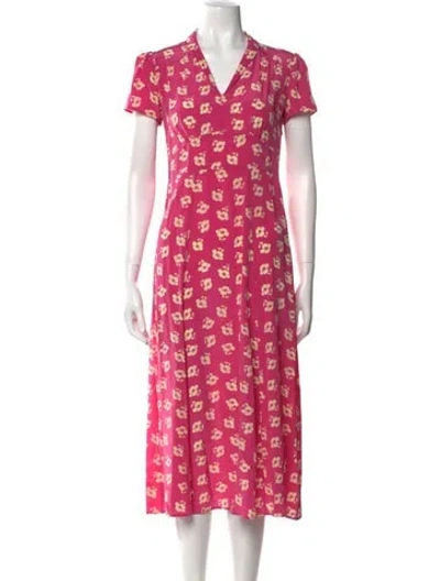 Pre-owned Hvn Silk Midi Length Dress In Pink