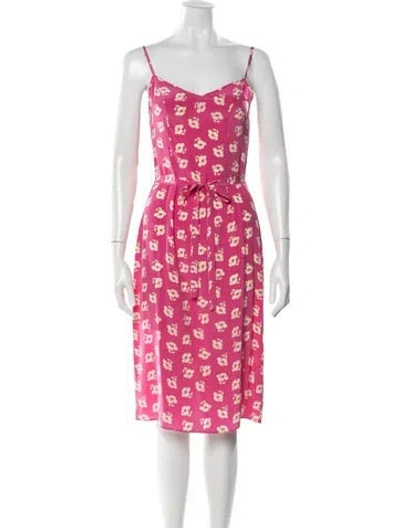 Pre-owned Hvn Silk Midi Length Dress In Pink