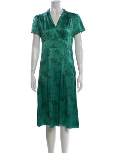 Pre-owned Hvn Silk Midi Length Dress W/ Tags In Green