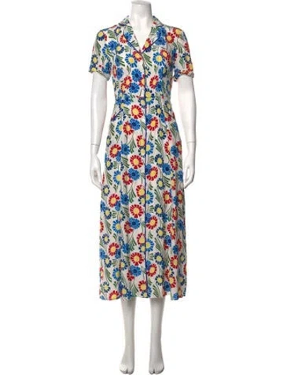 Pre-owned Hvn Silk Midi Length Dress In White