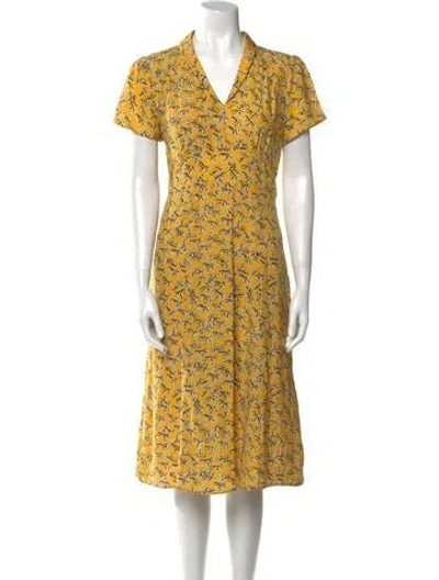 Pre-owned Hvn Silk Midi Length Dress In Yellow