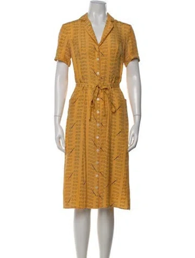 Pre-owned Hvn Silk Midi Length Dress In Yellow