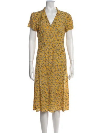 Pre-owned Hvn Silk Midi Length Dress In Yellow
