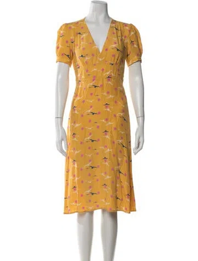 Pre-owned Hvn Silk Midi Length Dress In Yellow
