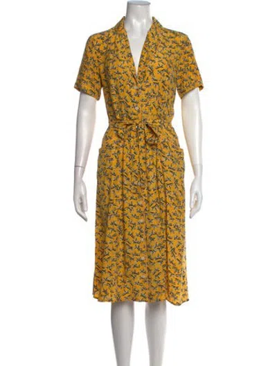 Pre-owned Hvn Silk Midi Length Dress In Yellow