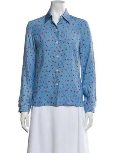 Pre-owned Hvn Silk Printed Blouse In Blue
