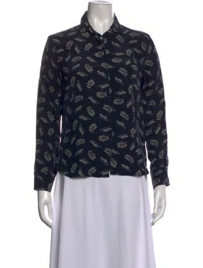Pre-owned Hvn Silk Printed Button-up Top In Black