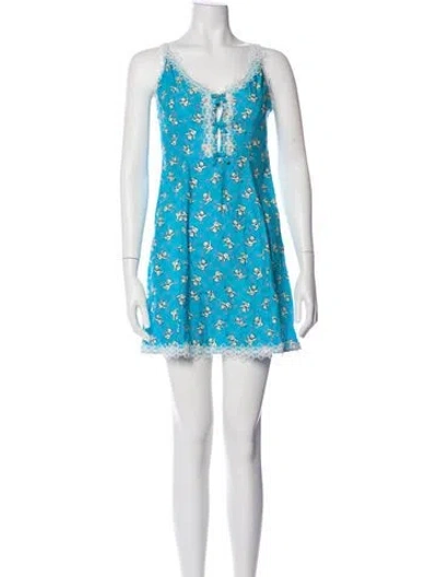 Pre-owned Hvn Silk Printed Nightgown In Blue