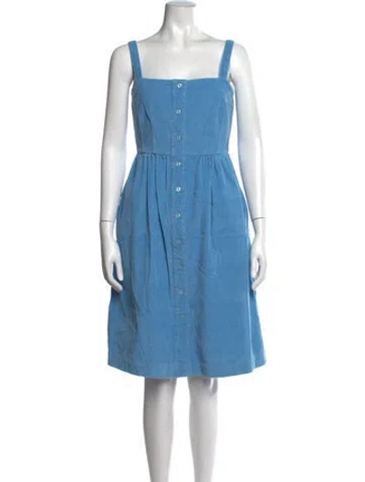 Pre-owned Hvn Square Neckline Knee-length Dress In Blue