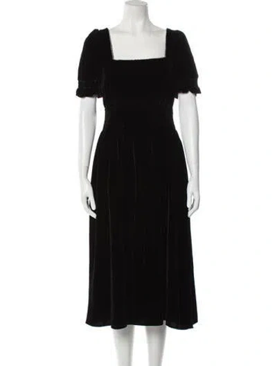 Pre-owned Hvn Square Neckline Midi Length Dress In Black
