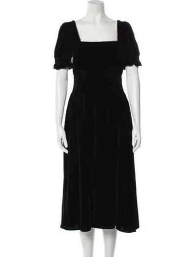 Pre-owned Hvn Square Neckline Midi Length Dress In Black