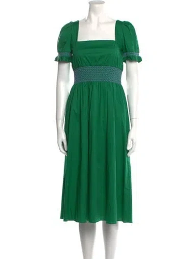 Pre-owned Hvn Square Neckline Midi Length Dress In Green