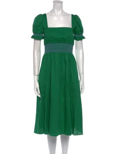 Pre-owned Hvn Square Neckline Midi Length Dress In Green