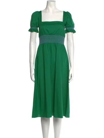 Pre-owned Hvn Square Neckline Midi Length Dress In Green