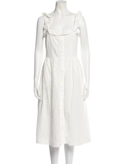 Pre-owned Hvn Square Neckline Midi Length Dress In White
