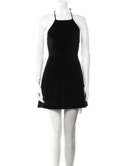 Pre-owned Hvn Square Neckline Mini Dress In Black