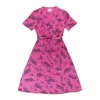 Hvn Tarza Rosemary Short Sleeve Button Down Dress Hot - Pink Shiny In Pink
