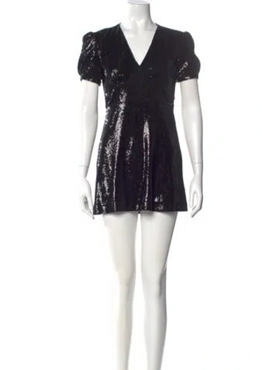 Pre-owned Hvn V-neck Mini Dress In Black