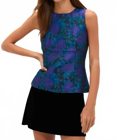 Hyacinth House Jacquard Floral Sleeveless Blouse In Navy And Indigo Jacquard In Blue