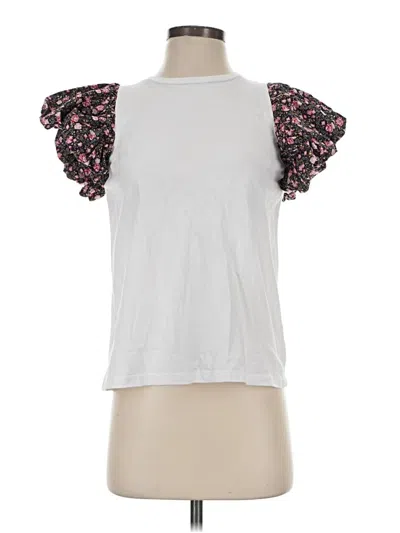 Pre-owned Hyacinth House Short Sleeve Top White Ruffles Neckline Tops